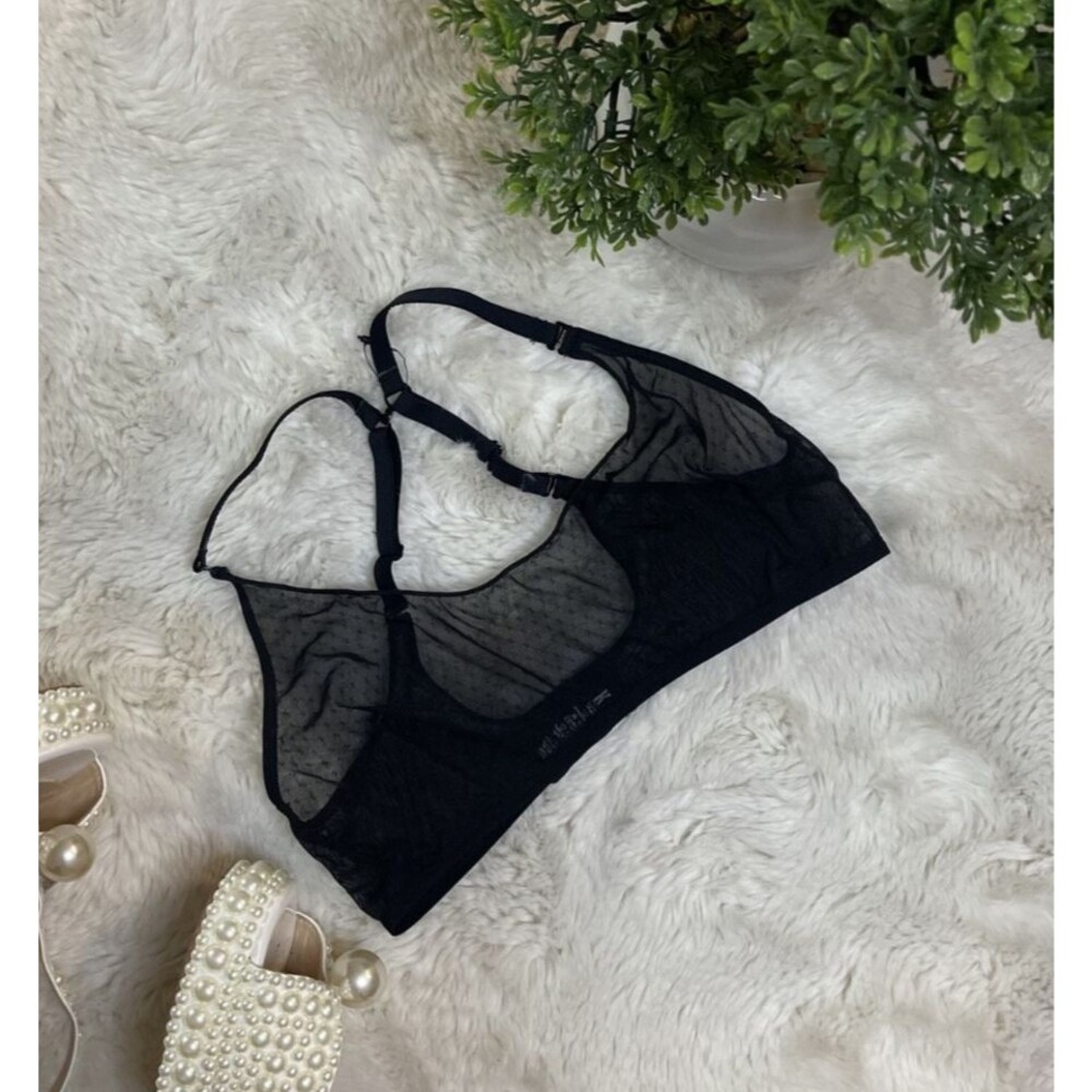 Kittenish Black Sheer Swiss Dot Mesh Triangle Bralette Bra Size 2 S